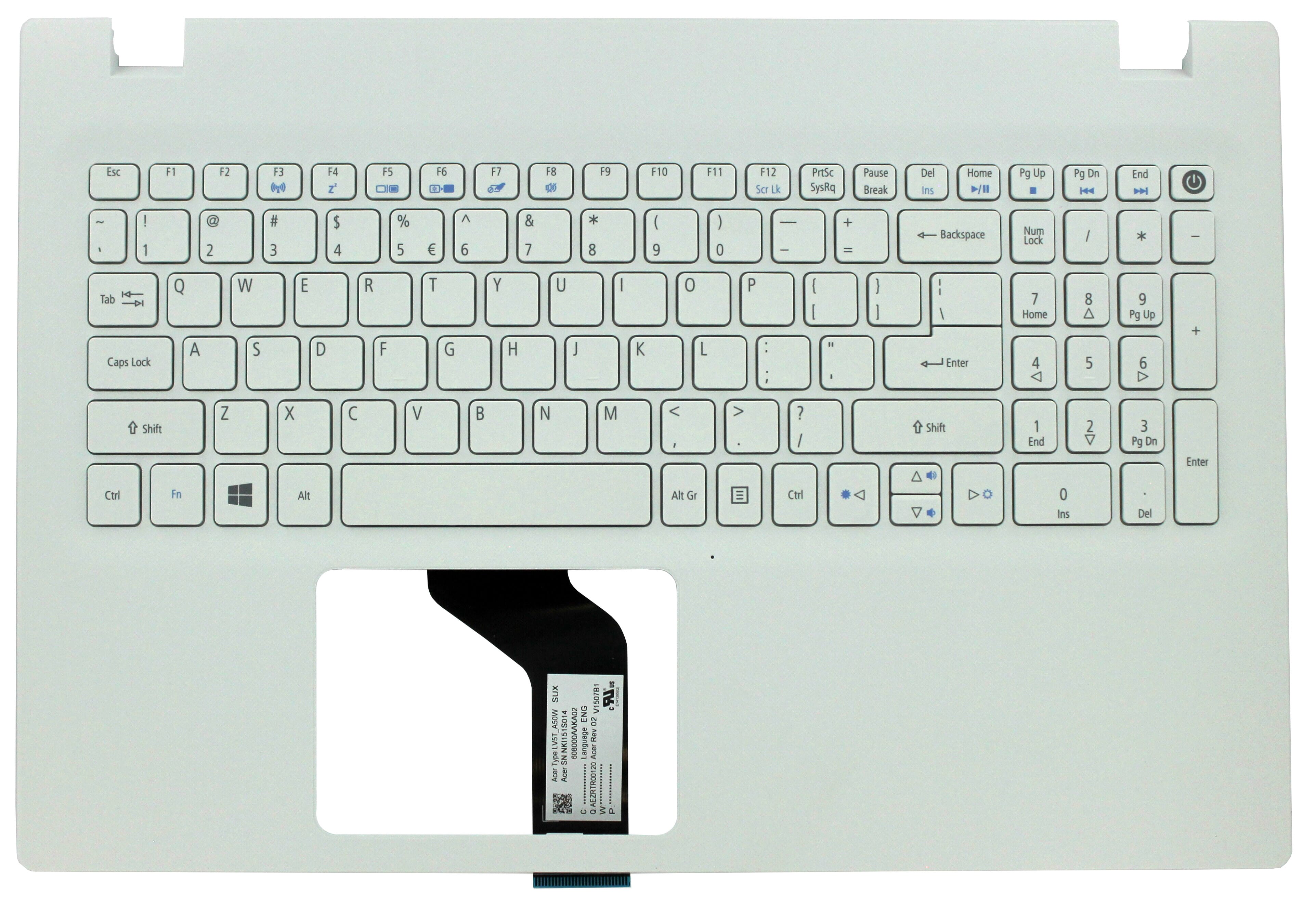 Acer Laptop Toetsenbord Qwerty US + Top Cover - Wit