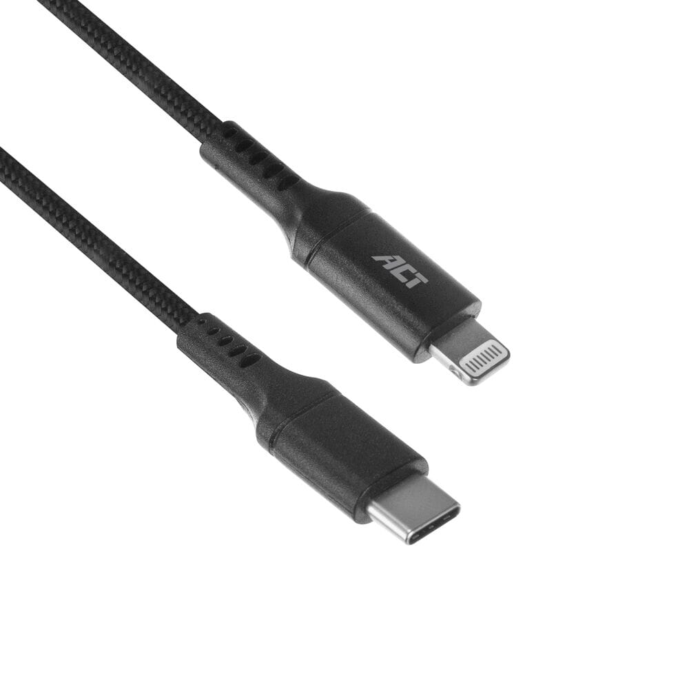 ACT USB A naar Lightning laad- en datakabel 1m nylon - zwart