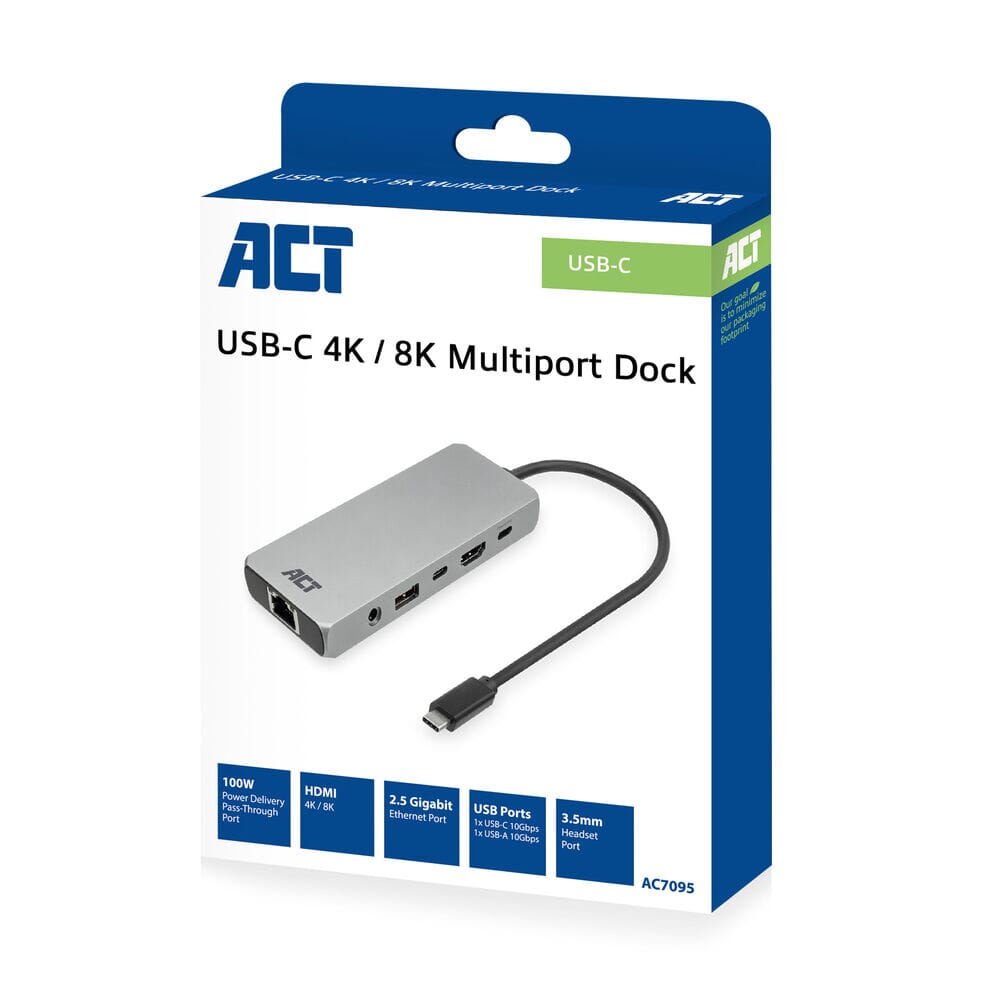 ACT USB-C 4K / 8K 60Hz docking station for 1 HDMI monitor